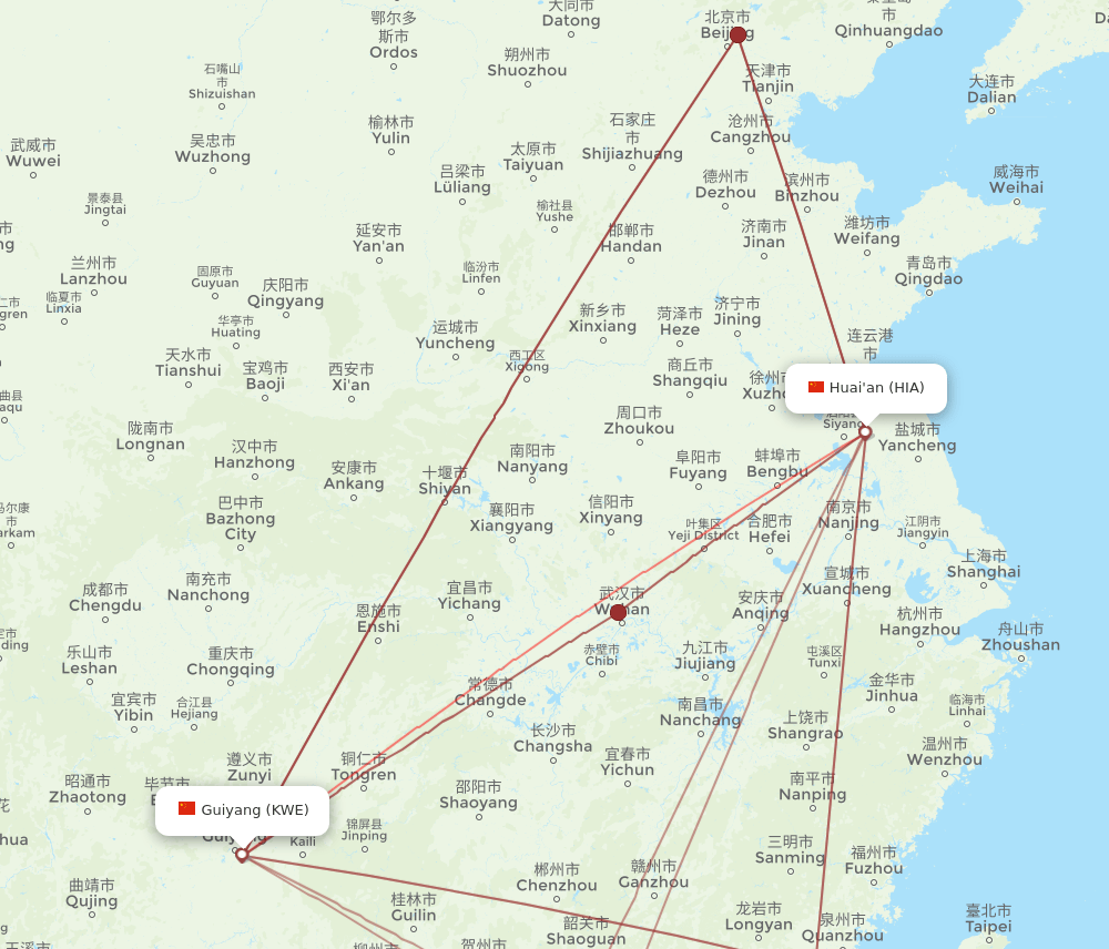 HIA-KWE flight routes