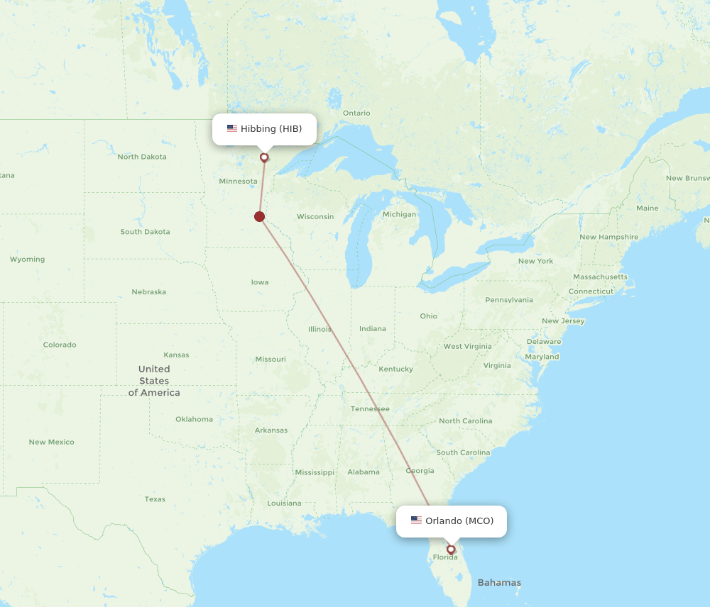 HIB-MCO flight routes