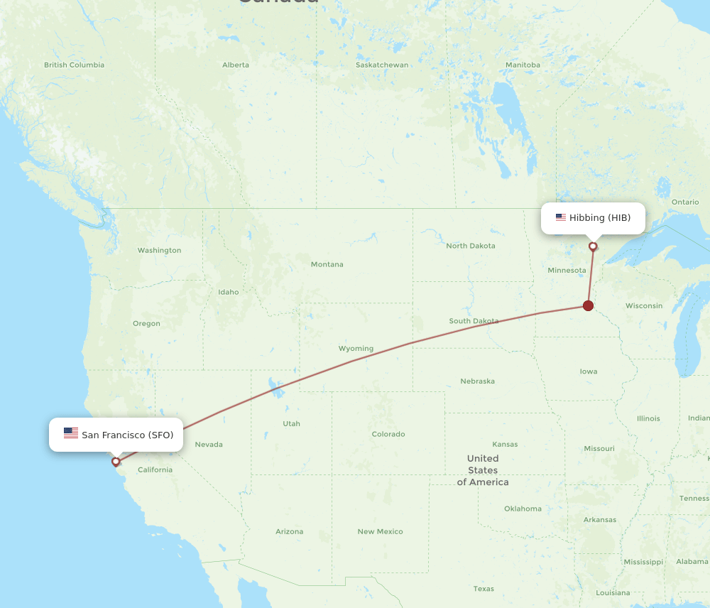HIB-SFO flight routes