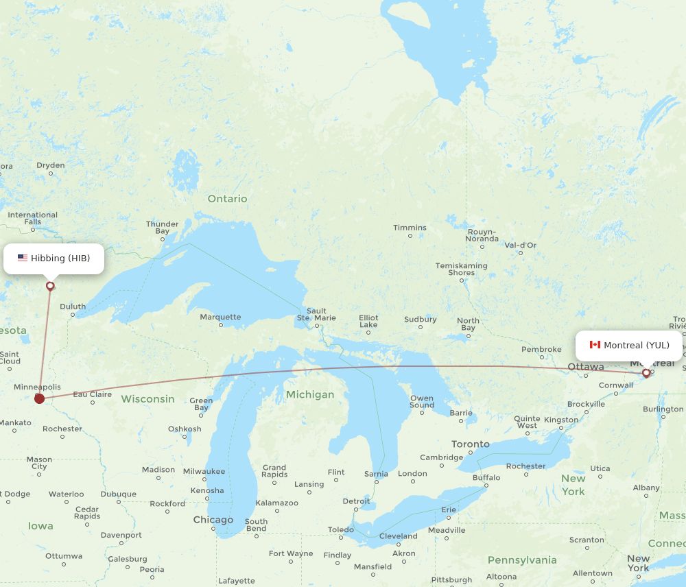 HIB-YUL flight routes