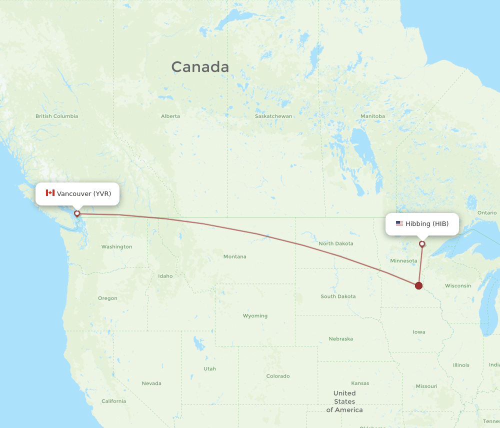 HIB-YVR flight routes