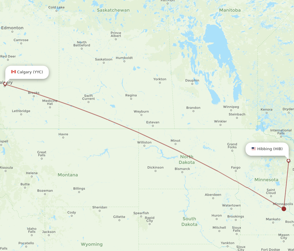 HIB-YYC flight routes