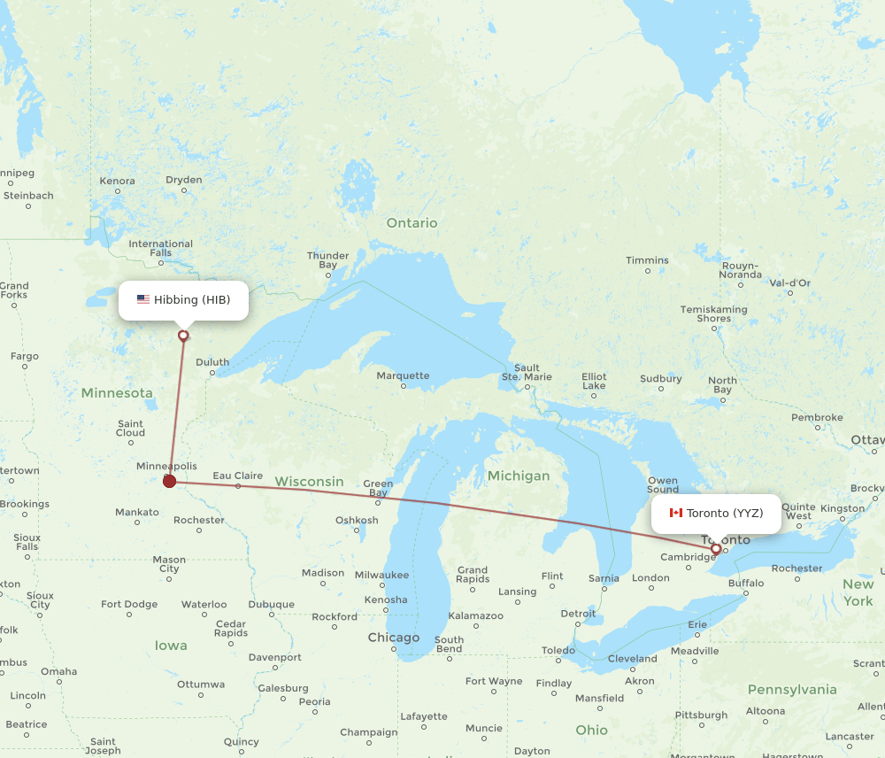 HIB-YYZ flight routes