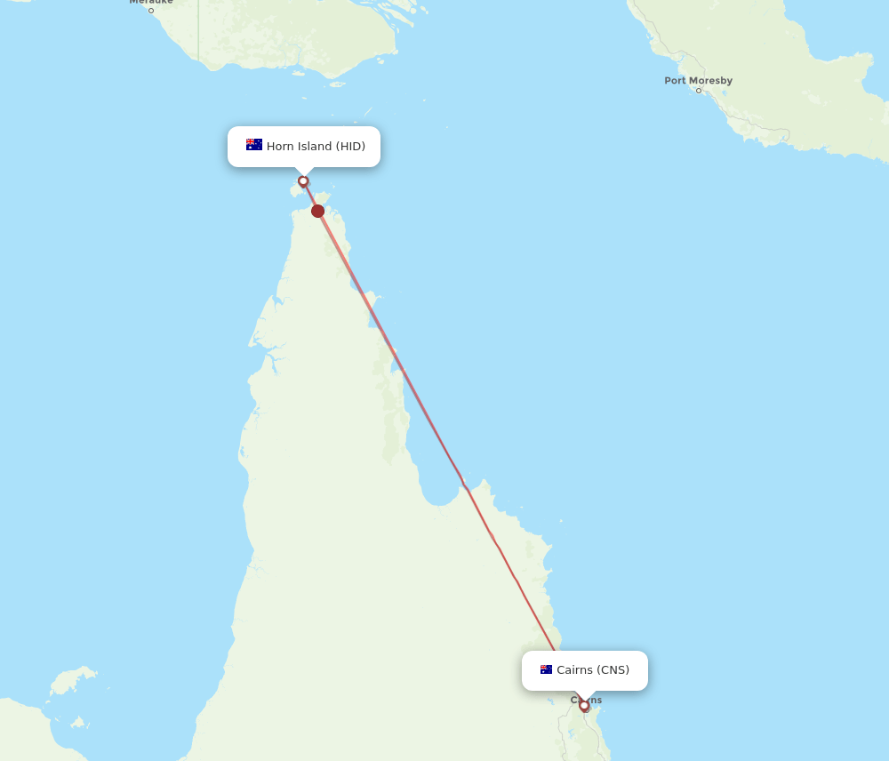 Horn Island - Cairns route map and flight paths