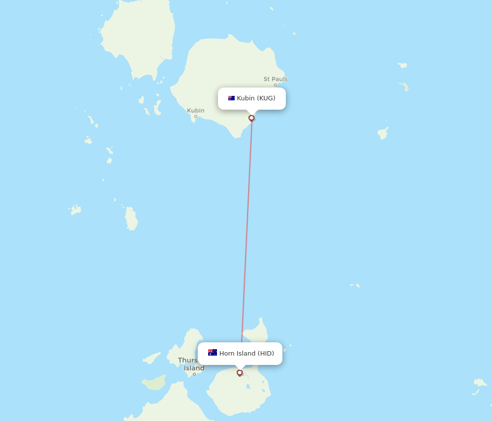 Horn Island - Kubin Island route map and flight paths