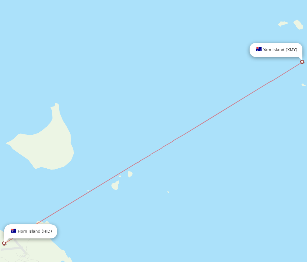 Horn Island - Yam Island route map and flight paths