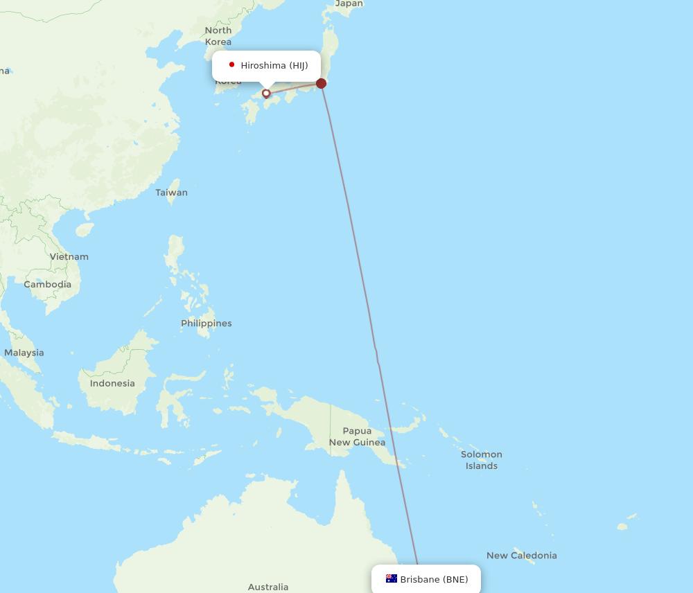 Brisbane - Hiroshima route map and flight paths
