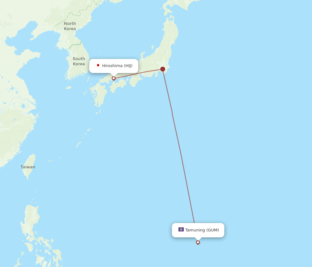 HIJ to GUM flights and routes map