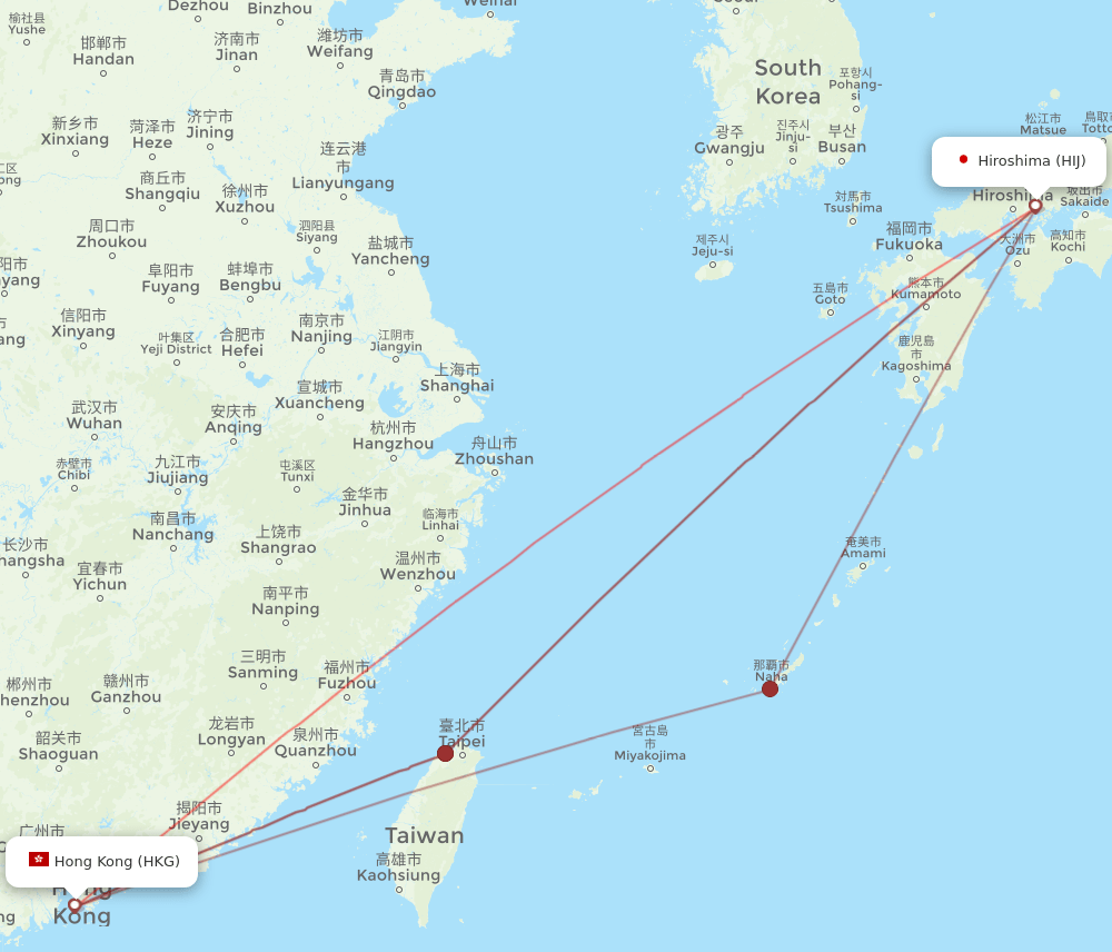 HIJ-HKG flight routes