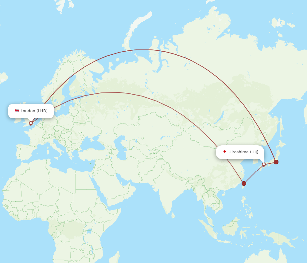 HIJ-LHR flight routes