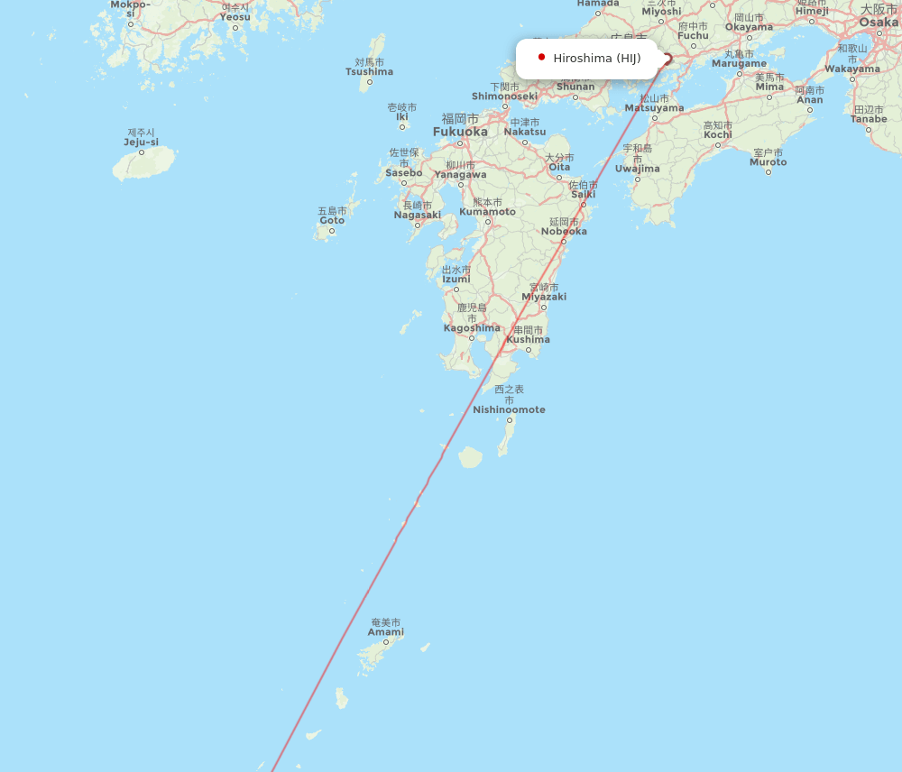 Hiroshima - Okinawa route map and flight paths