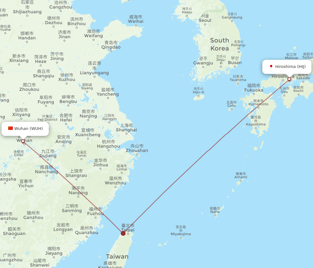 HIJ to WUH flights and routes map