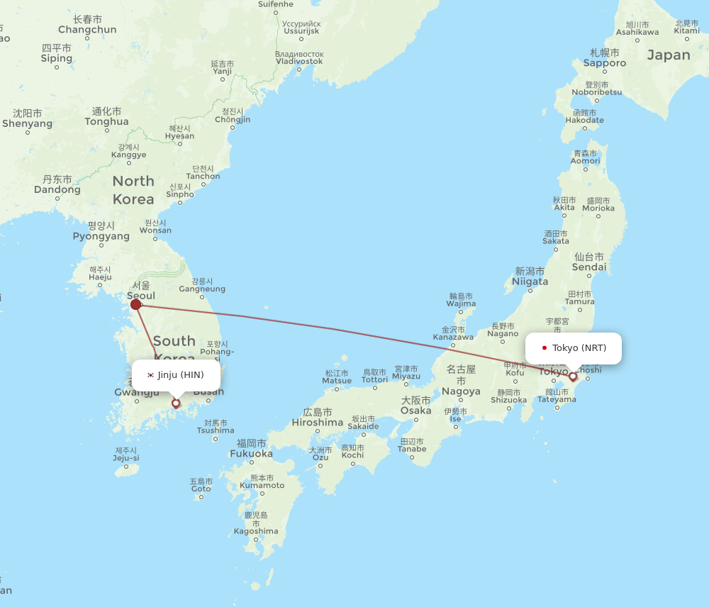 HIN-NRT flight routes
