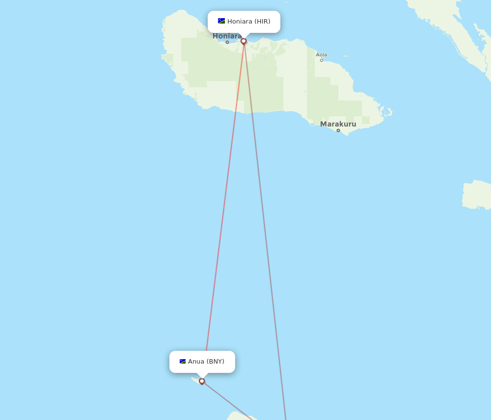 HIR to BNY flights and routes map