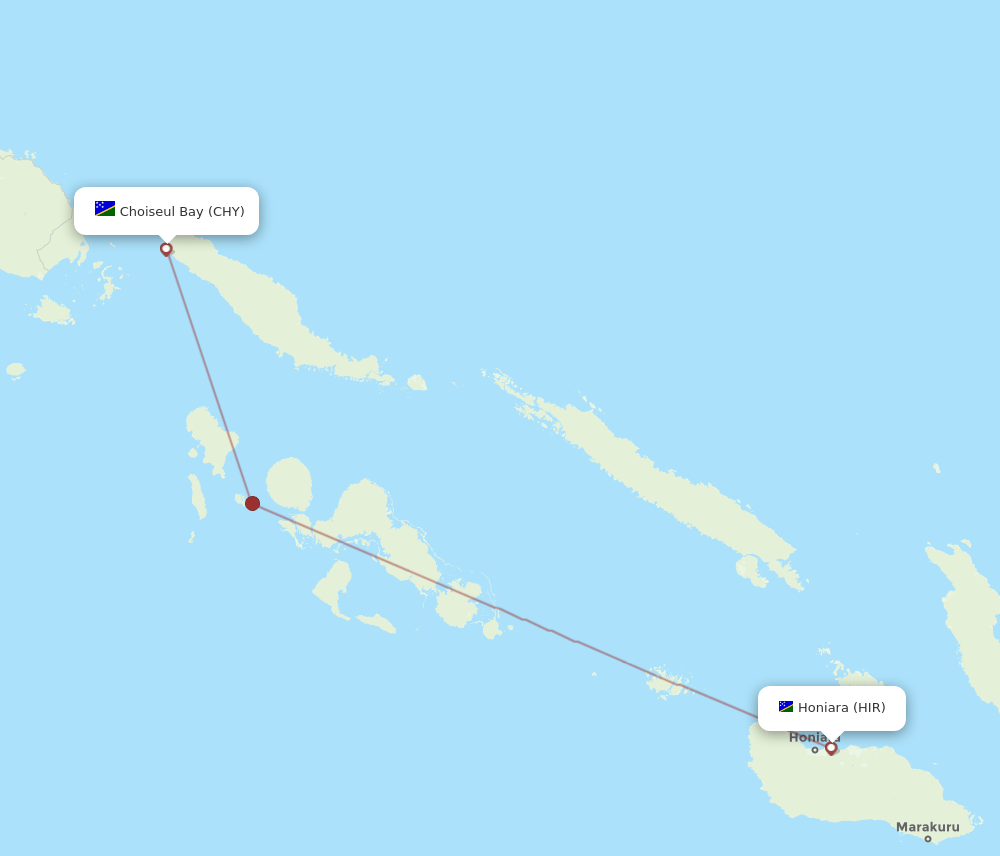 Honiara - Choiseul Bay route map and flight paths