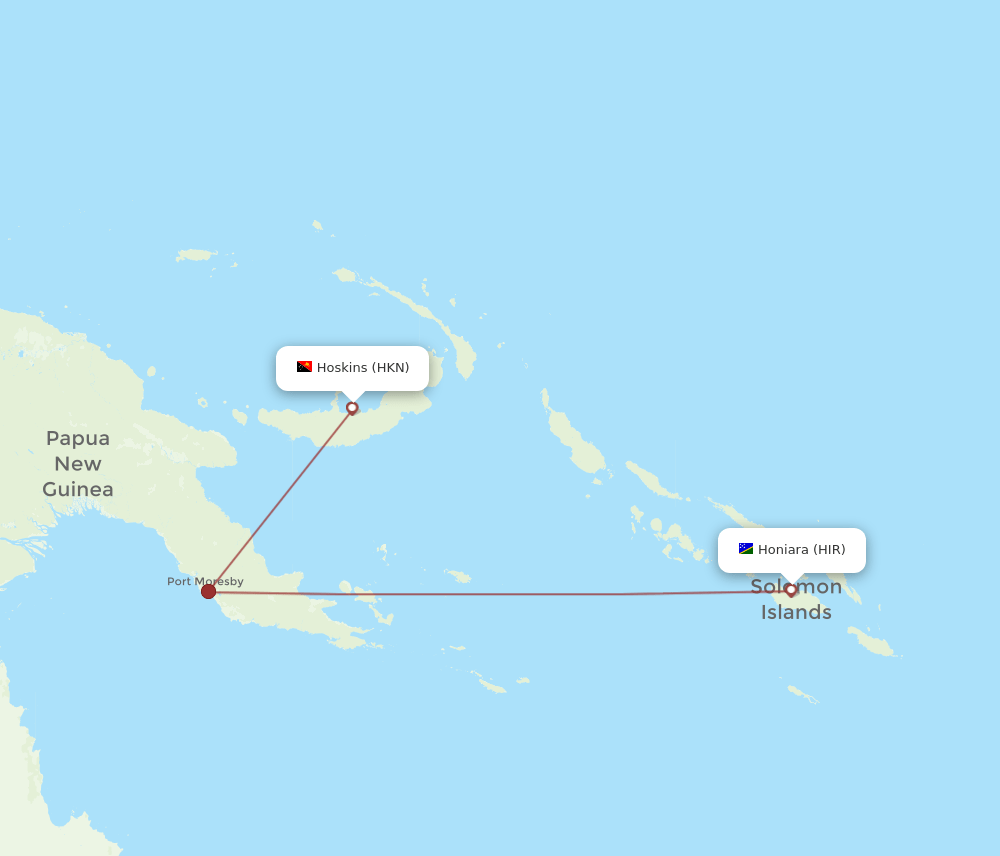 Hoskins - Honiara route map and flight paths