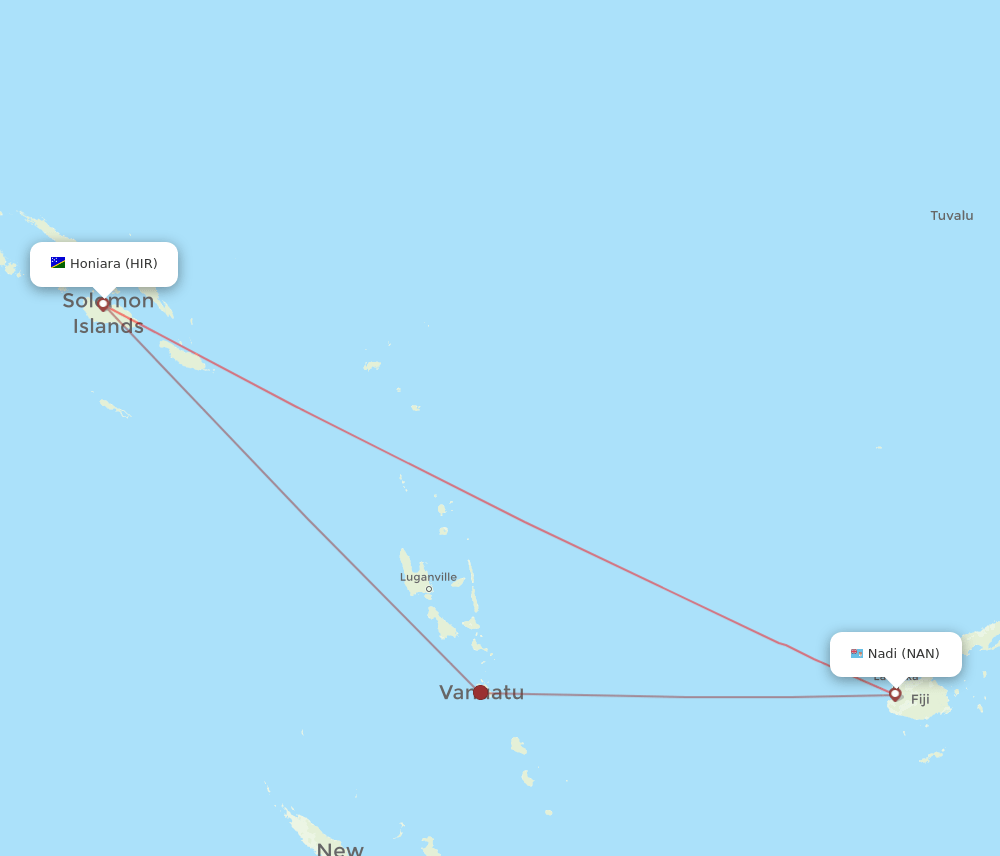 HIR to NAN flights and routes map