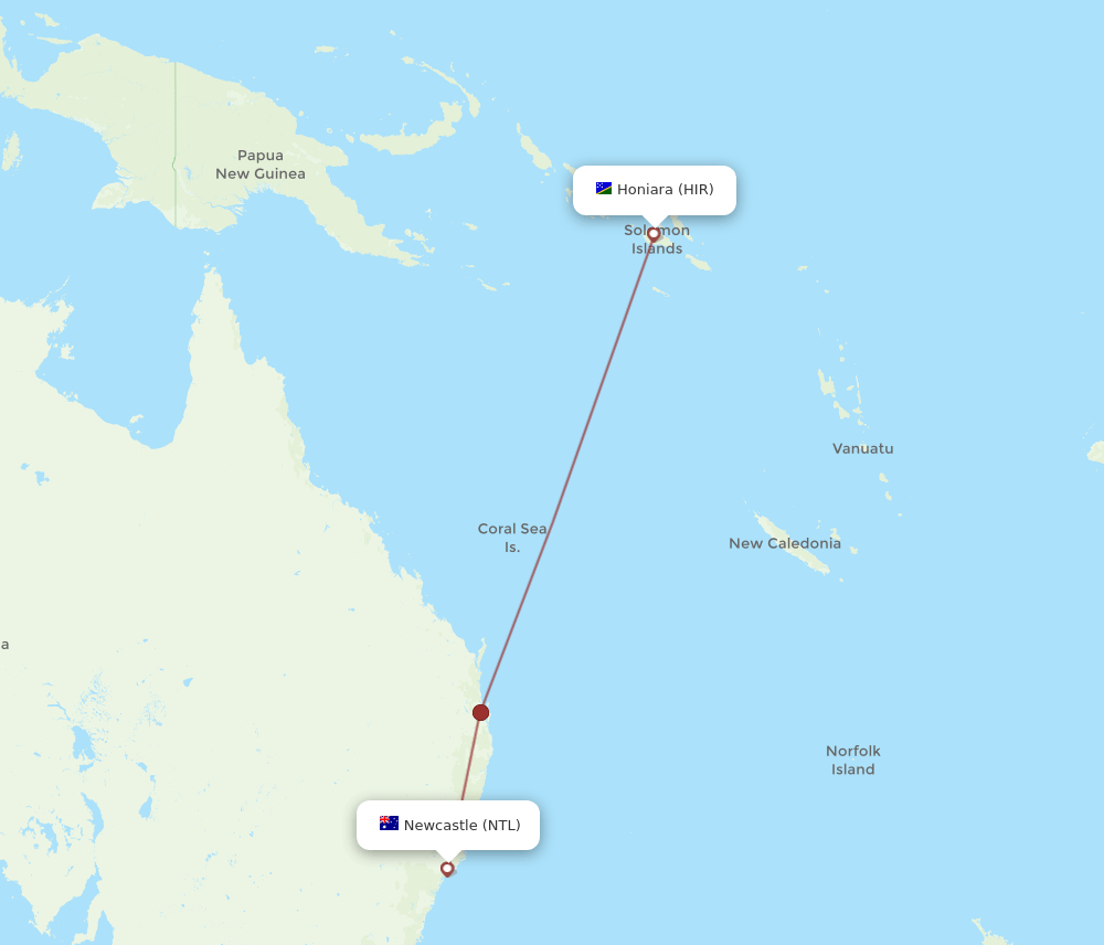 HIR-NTL flight routes