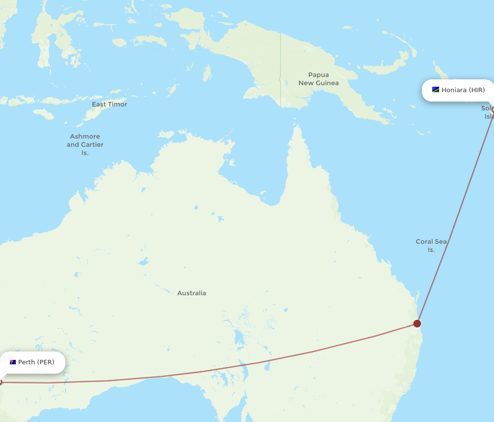 HIR to PER flights and routes map