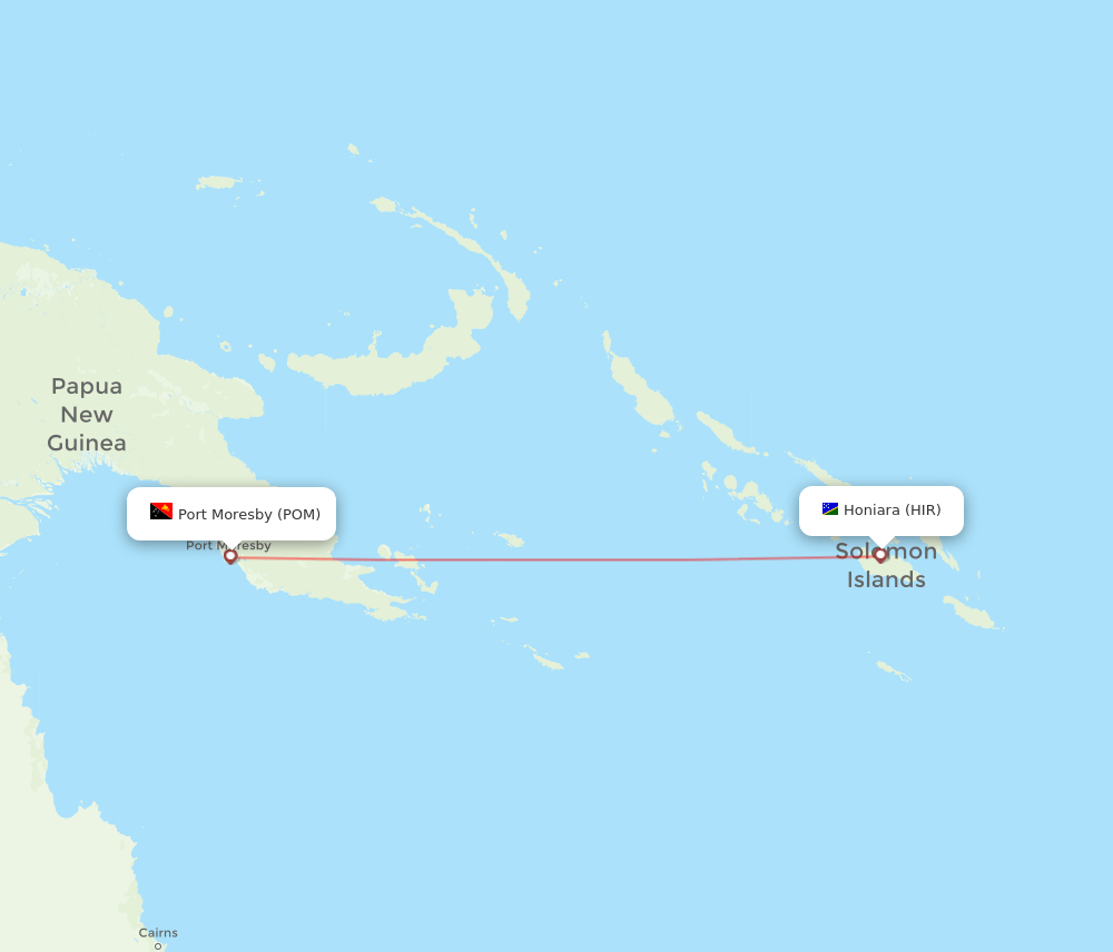 Honiara - Port Moresby route map and flight paths