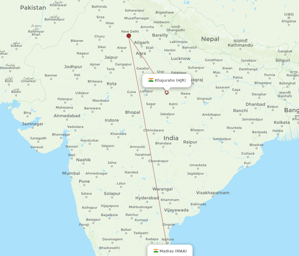 MAA to HJR flights and routes map