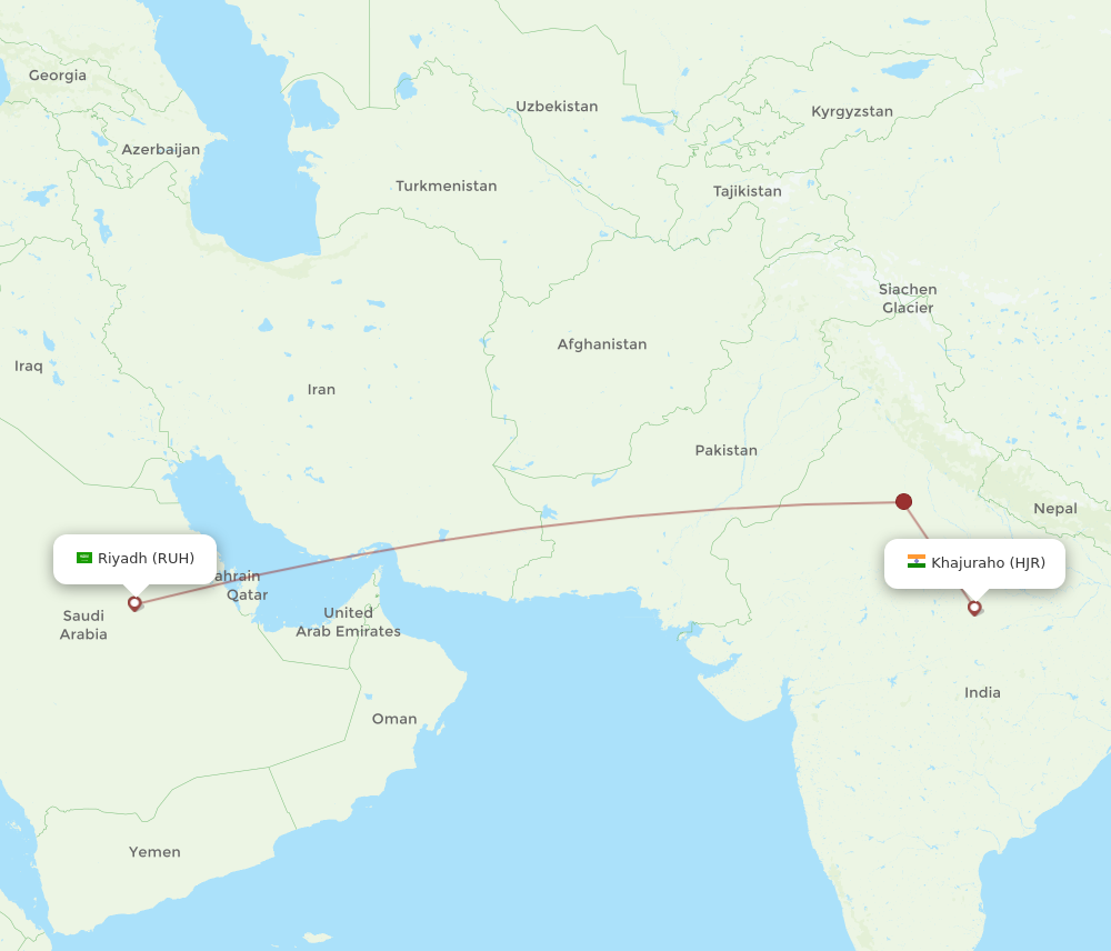HJR to RUH flights and routes map
