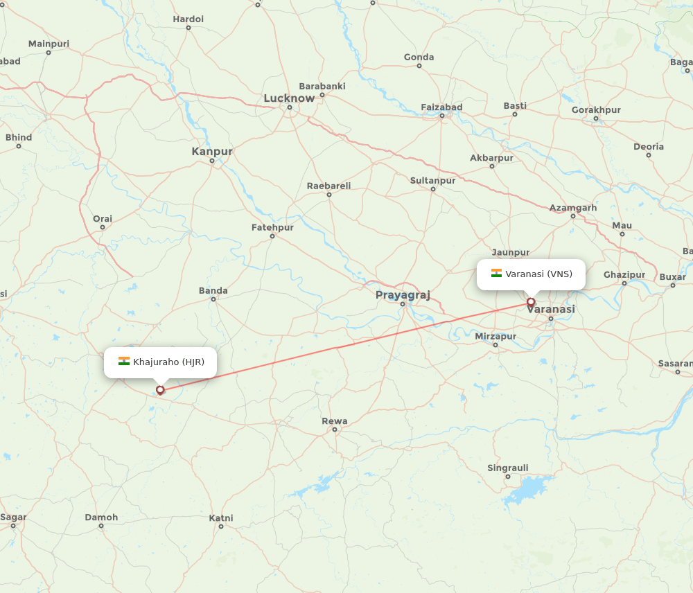 HJR to VNS flights and routes map