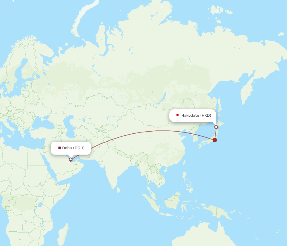 Doha - Hakodate route map and flight paths
