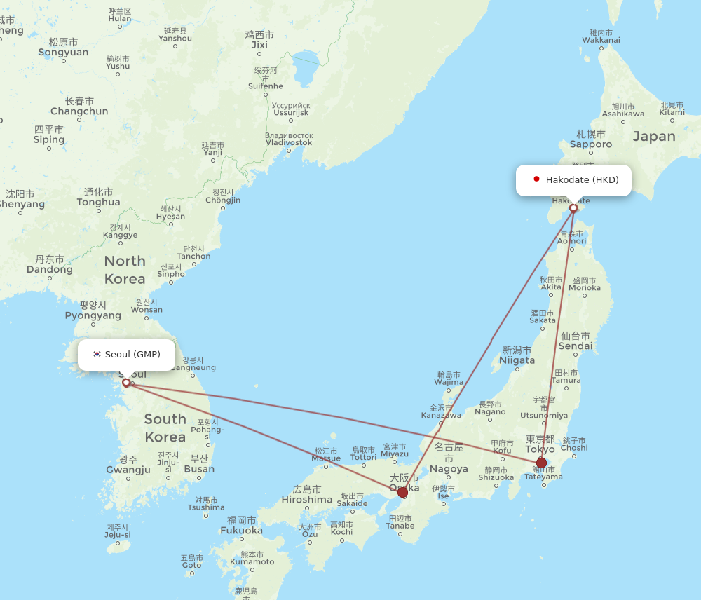 HKD to GMP flights and routes map