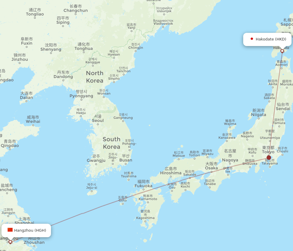 HKD to HGH flights and routes map