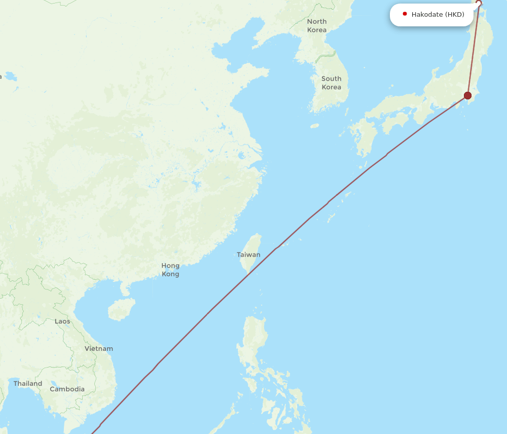 Kuala Lumpur - Hakodate route map and flight paths