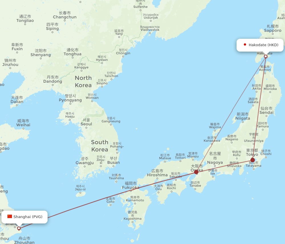 HKD-PVG flight routes