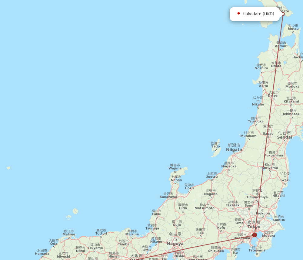 HKD-UBJ flight routes