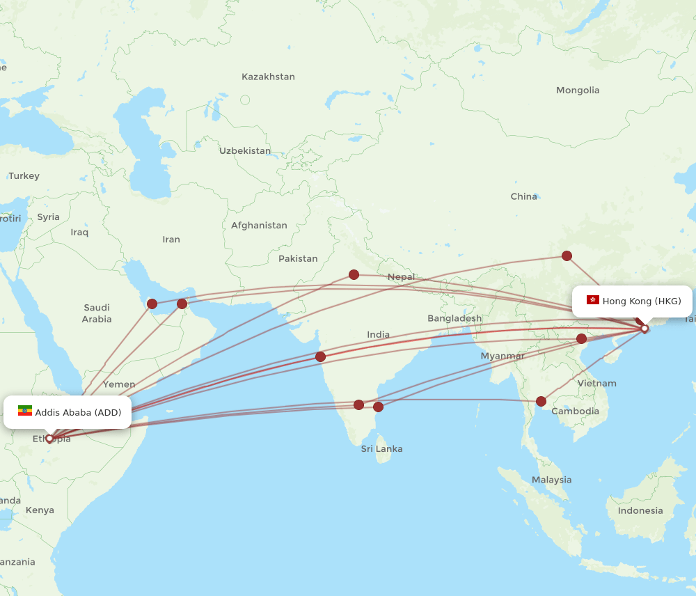 HKG-ADD flight routes