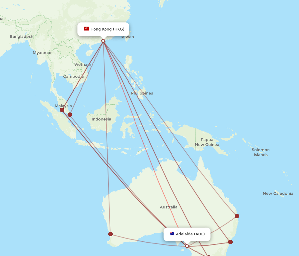 HKG-ADL flight routes