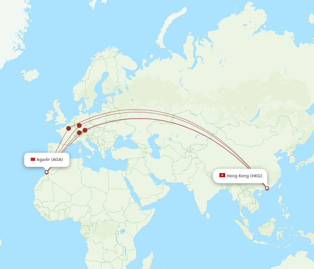 HKG-AGA flight routes
