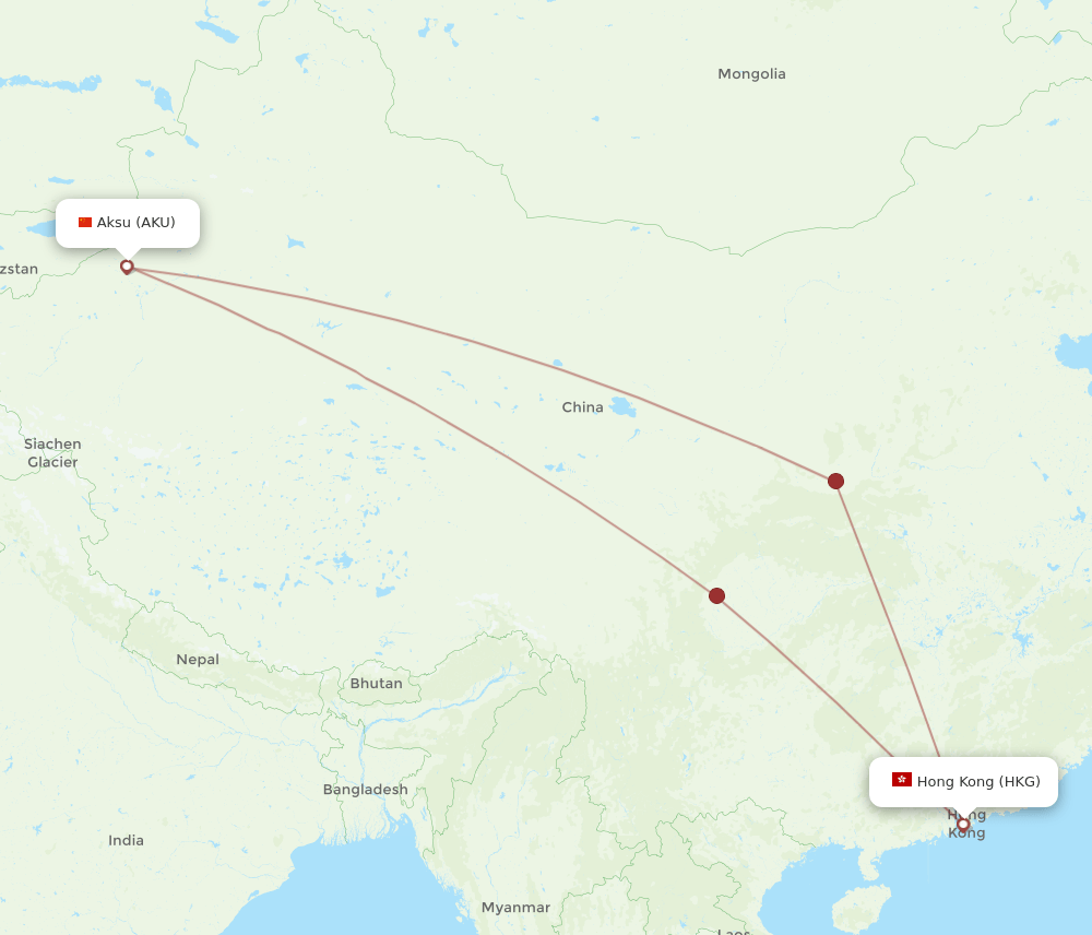 HKG to AKU flights and routes map