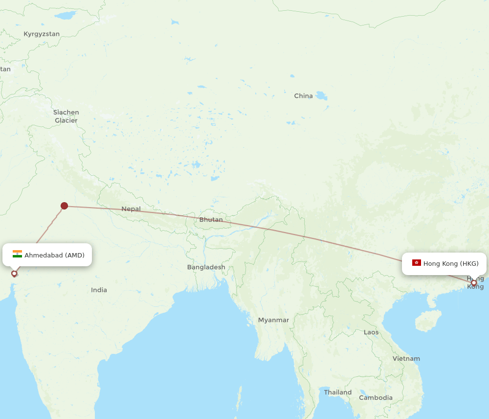 HKG to AMD flights and routes map