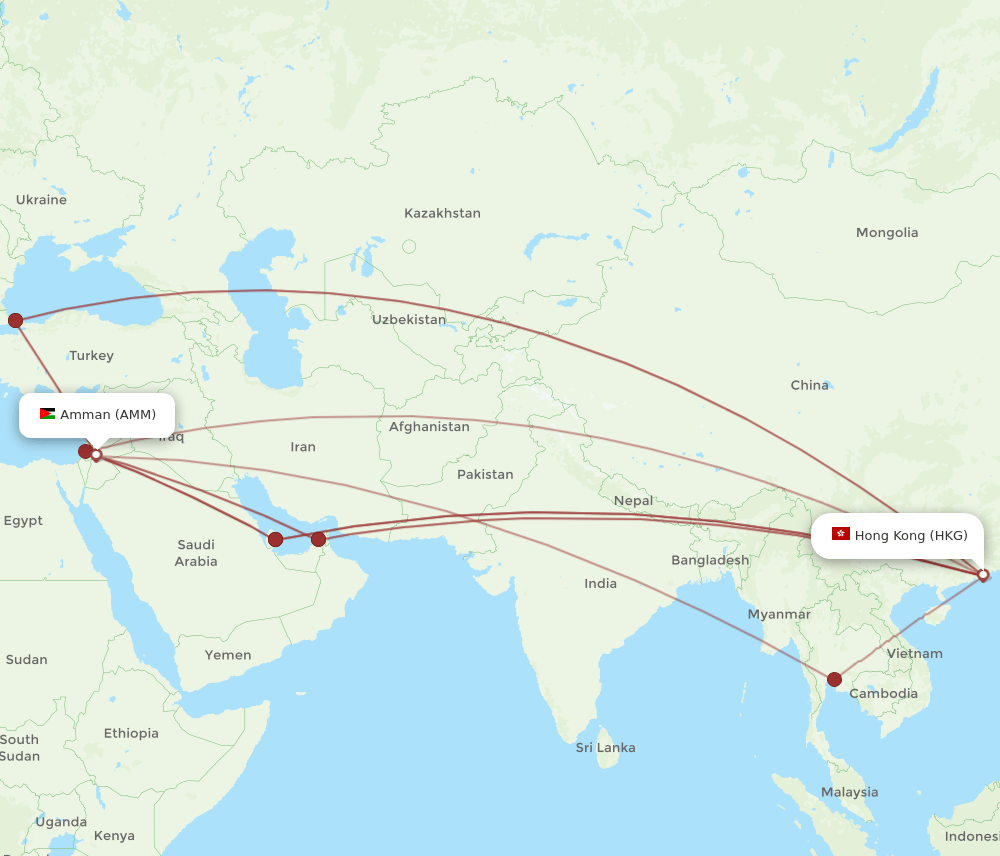 HKG-AMM flight routes