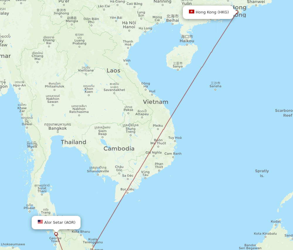 HKG to AOR flights and routes map