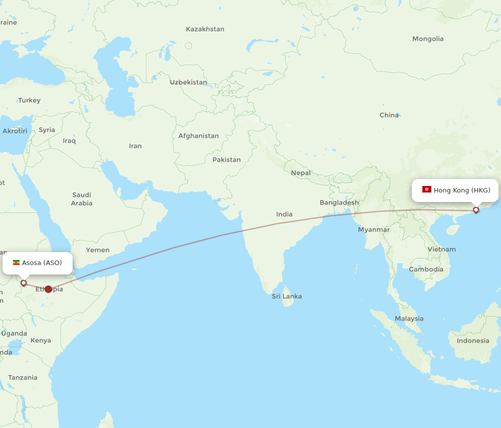 HKG-ASO flight routes