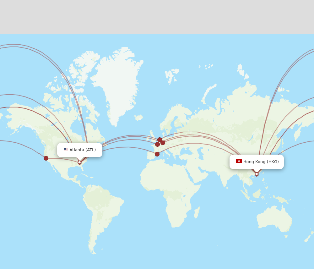 HKG to ATL flights and routes map