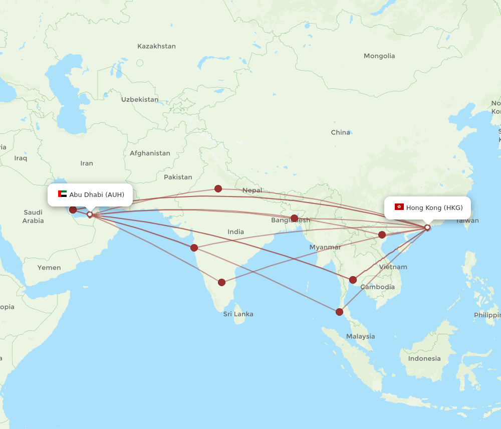 HKG-AUH flight routes