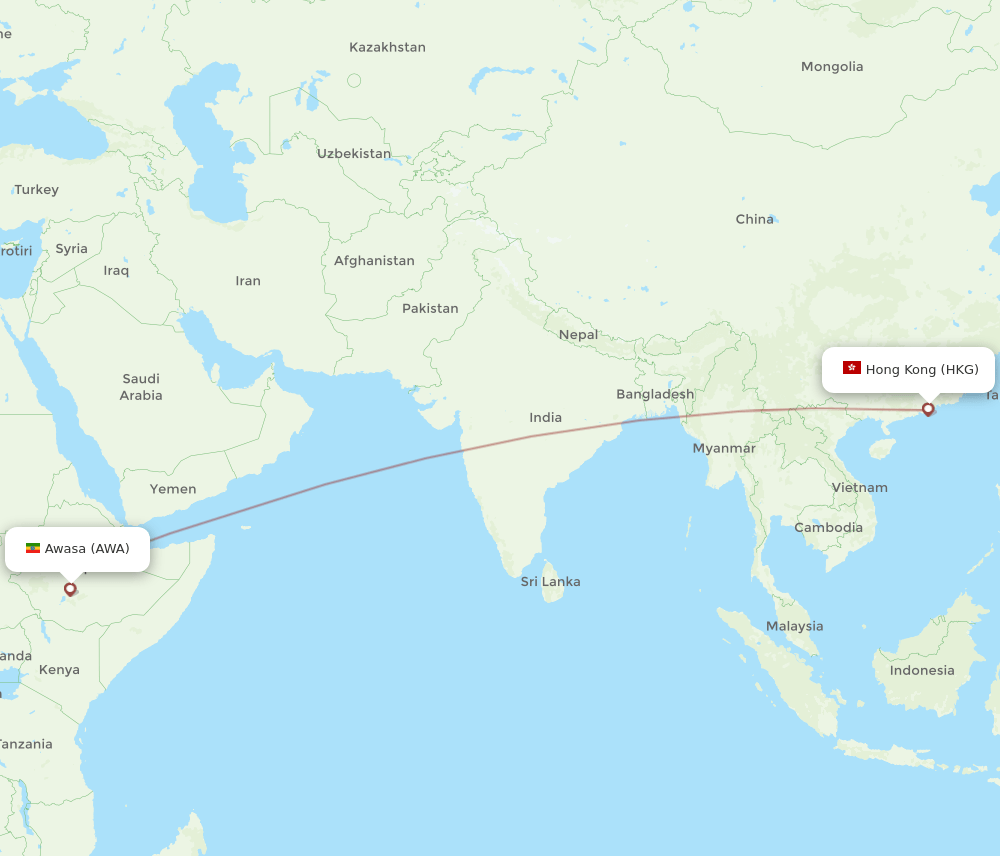 HKG-AWA flight routes