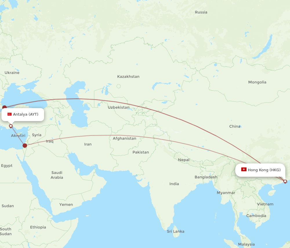 HKG-AYT flight routes