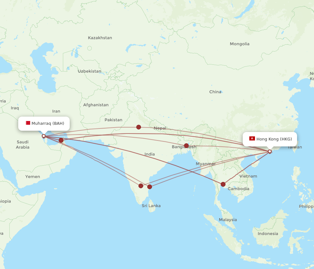 HKG-BAH flight routes