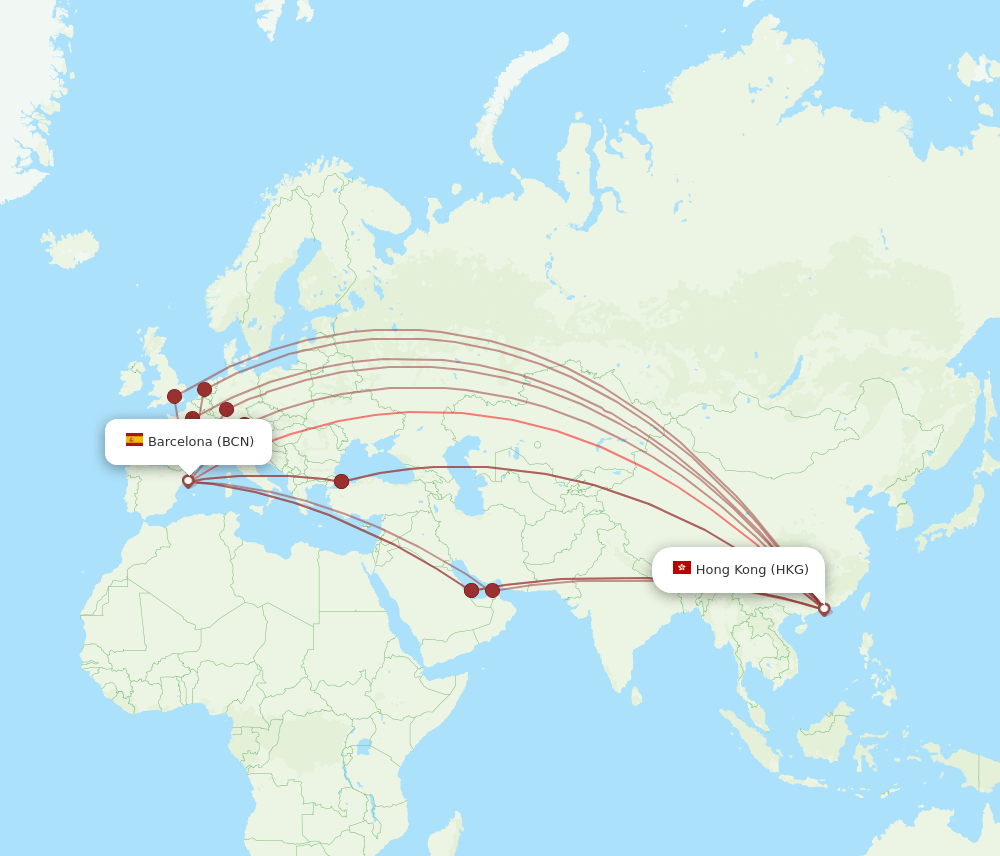 HKG-BCN flight routes