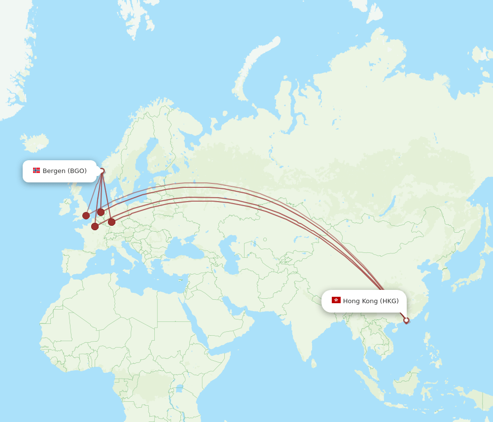 HKG to BGO flights and routes map