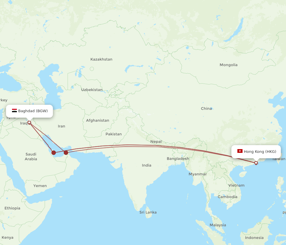 HKG-BGW flight routes