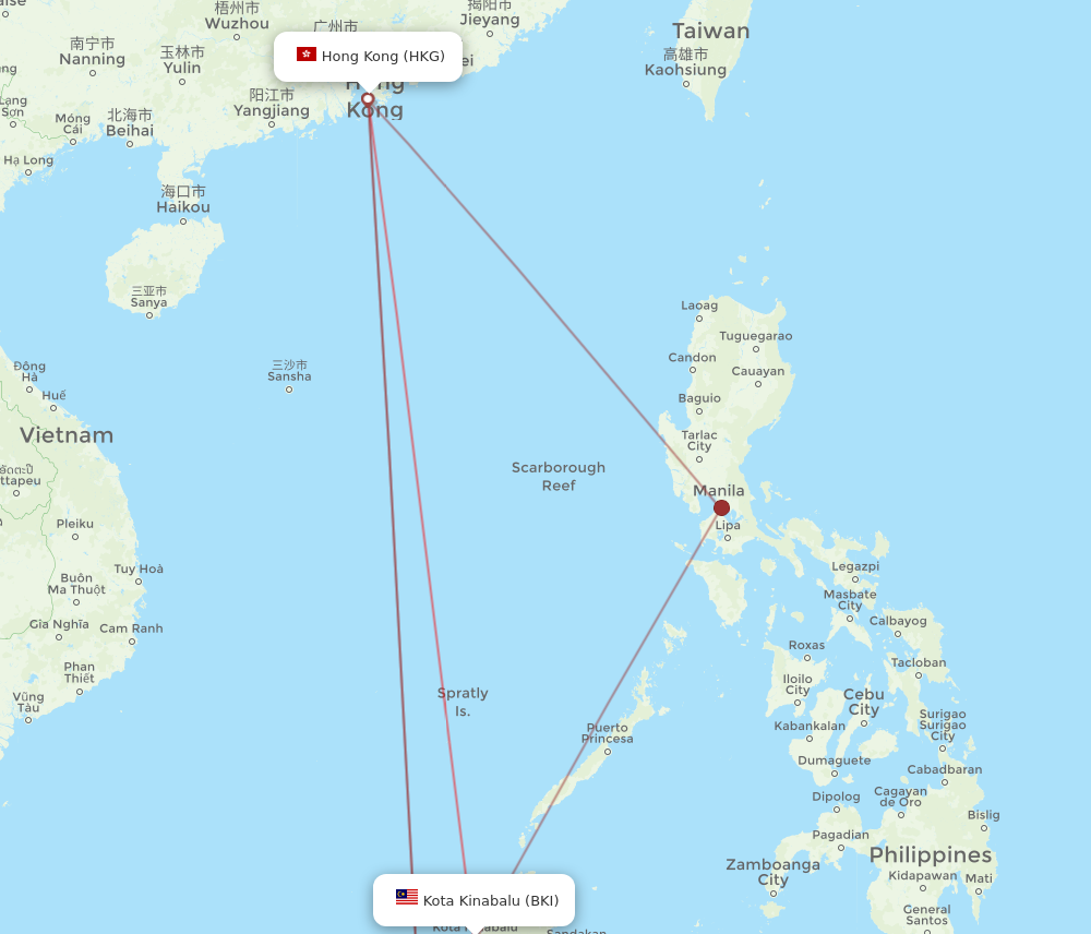 HKG to BKI flights and routes map